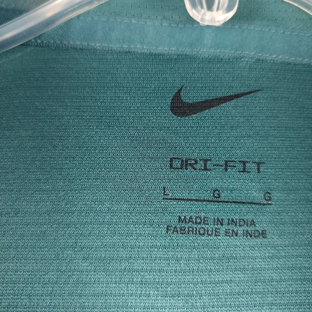 Nike Polo Shirt Mens L Dri-FIT Green Geometric Short Sleeve Golf preppy